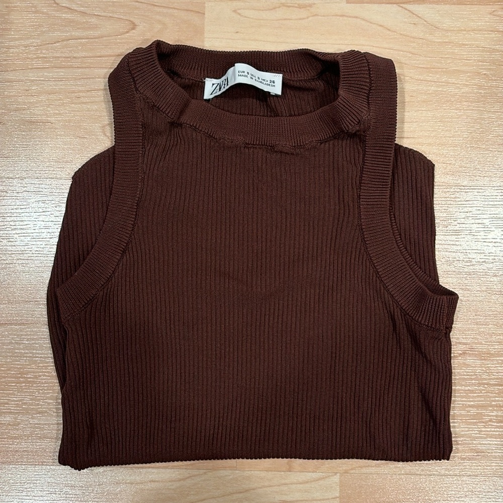 Zara Brown Ribbed Tank